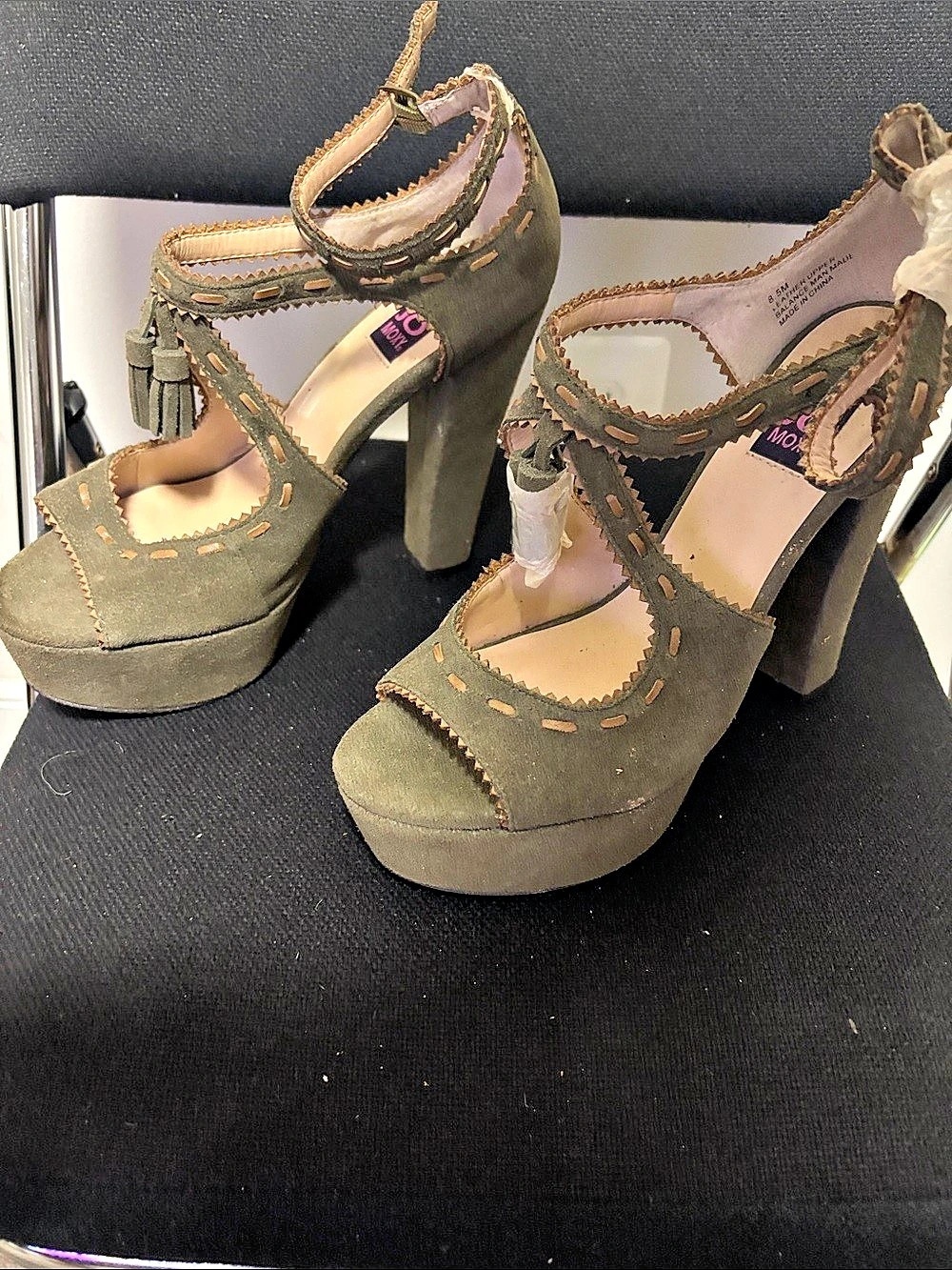 Joan & David Platform Ankle Strap Heels in Green